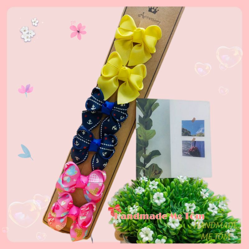 1 chiếc kẹp tóc nơ trái tim handmade cho bé gái,handmade Mẹ Tôm
