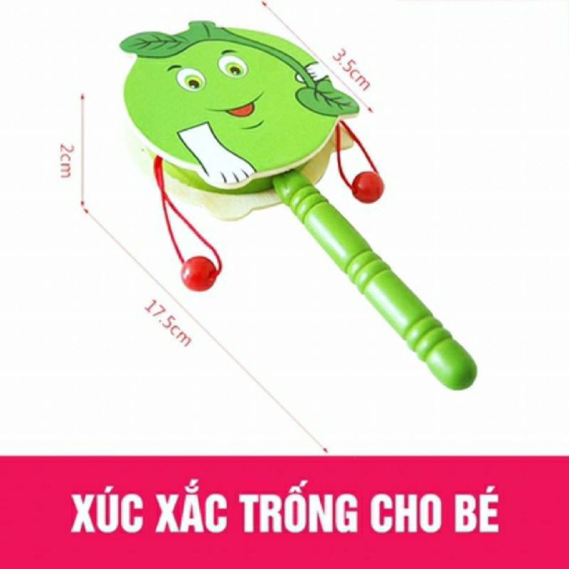 Đồ chơi trống lắc gỗ dễ thương cho bé tập cầm nắm