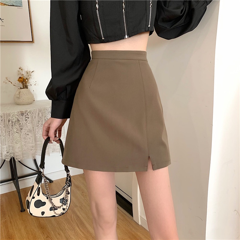 QADCOL Chân váy chữ A lưng cao phong cách Hàn Quốc