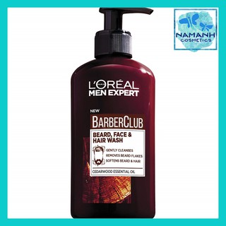 Gel 3 in 1 làm sạch râu, mặt và tóc L'Oreal Men Expert BarberClub Beard, Face & Hair wash cedarwood Essential Oil