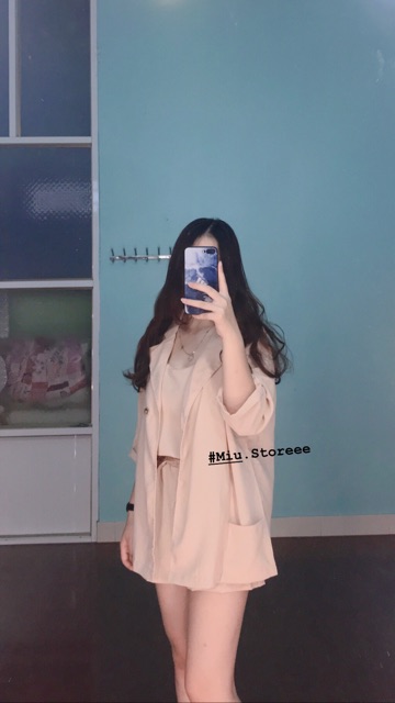 Set 3 món áo hai dây+vest+quần đùi