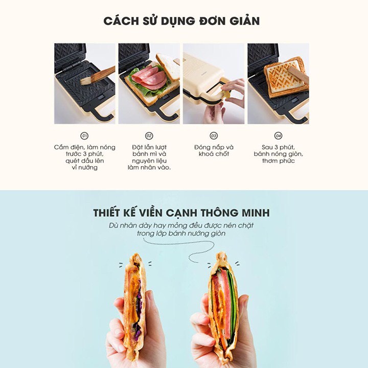 Máy Kẹp Nướng Bánh Mỳ Bear, Máy Kẹp Nướng Bánh Mì Sandwich, Waffle, Bánh Quế, Hotdog, Làm Bữa Sáng, Cho Gia Đình