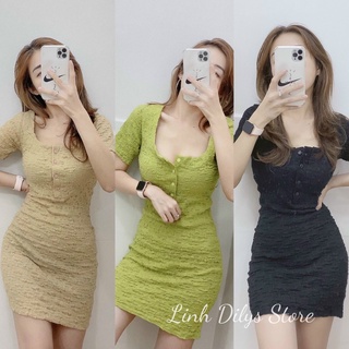 Đầm body ngực vuông 🦋freeship🦋 váy body dáng ôm linh dilys store