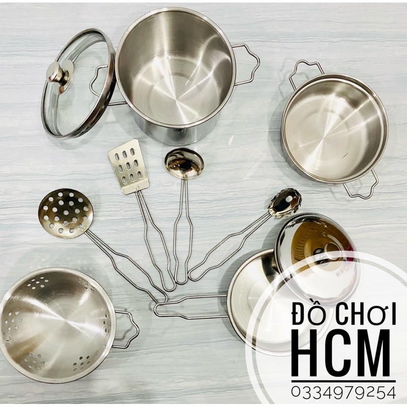 [INOX THẬT] Đồ chơi nấu ăn bằng inox 10 món dành cho bé thích nấu ăn nhà bếp cắt thái hoa quả trái cây