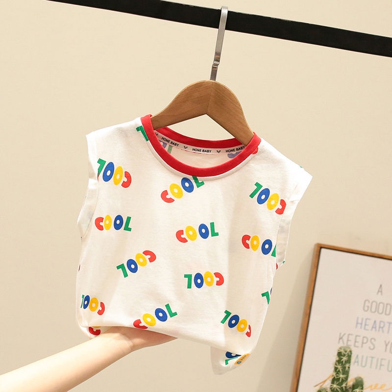 Áo Thun Cotton Sát Nách In Chữ Nhỏ Màu Sắc Tương Phản Thời Trang Mùa Hè Nhật Hàn Dành Cho Bé Gái 1-6 Tuổi 2022