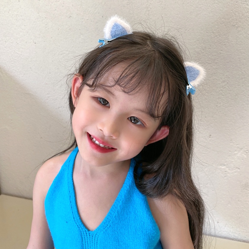 Kẹp Tóc Hình Tai Mèo Phối Lông Phong Cách Hàn Quốc Dễ Thương Cho Bé Gái