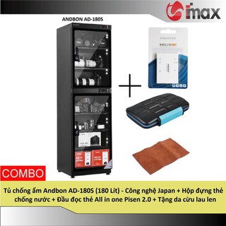 Tủ chống ẩm Andbon AD-180S (180 Lít) - Công nghệ Japan + Hộp đựng thẻ + Đầu đọc thẻ Pisen 2.0 + da cừu lau len