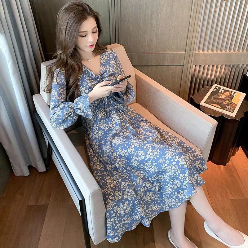 Đầm Dài Tay Cổ Chữ V Thiết Kế Mỏng Thời Trang Theo Phong Cách Hàn Quốc Cho Nữ