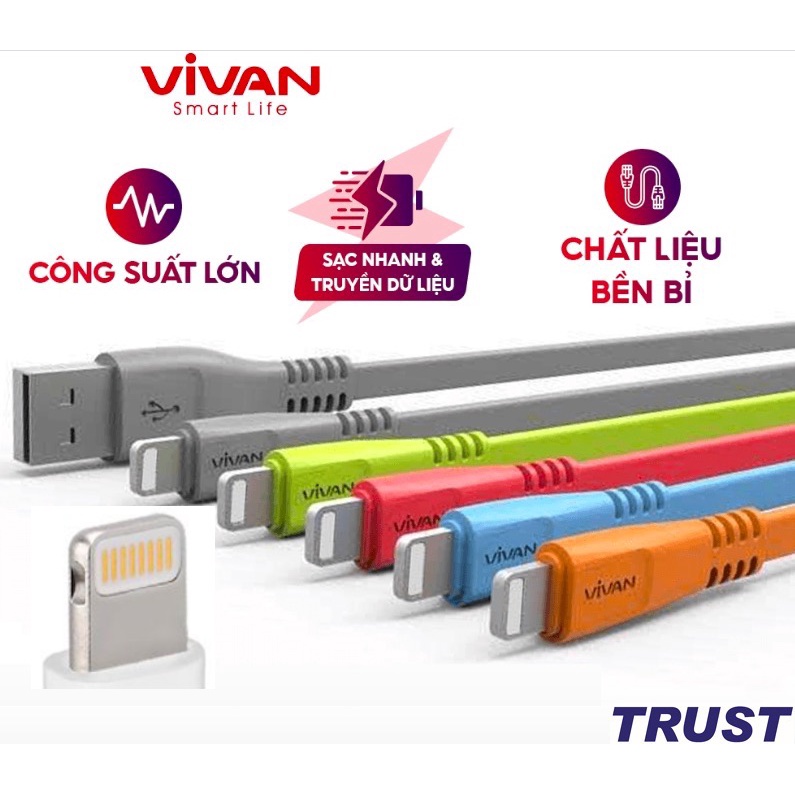 Cáp Sạc Nhanh VIVAN CSL100S 1m 100cm nhiều màu- BH 12 tháng