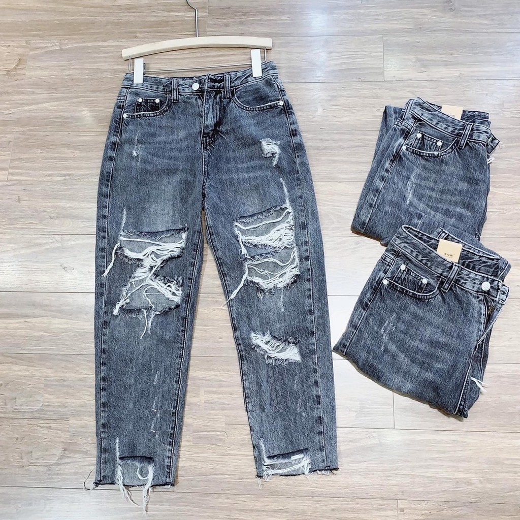 QUẦN JEAN NỮ BAGGY RÁCH NHIỀU MÀU XÁM 3/2 - 3166 SIZE S,M,L