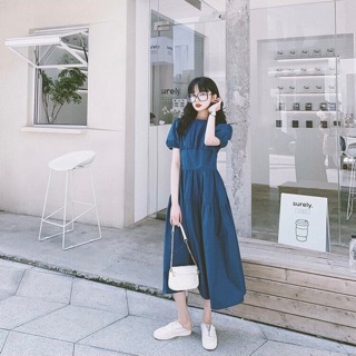 (ORDER) Váy babydoll cổ tròn tay bồng dáng dài thon eo (có ảnh thật)