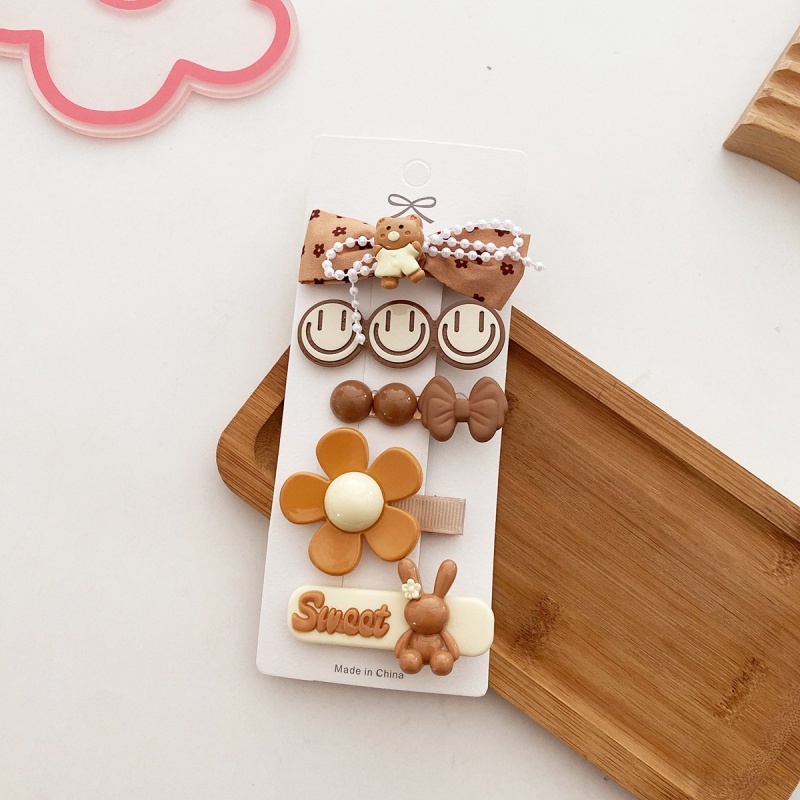 Set 5 Kẹp Tóc Hình Gấu Hoạt Hình Màu Trà Sữa Phong Cách Hàn Quốc Dễ Phối Đồ Cho Bé Gái
