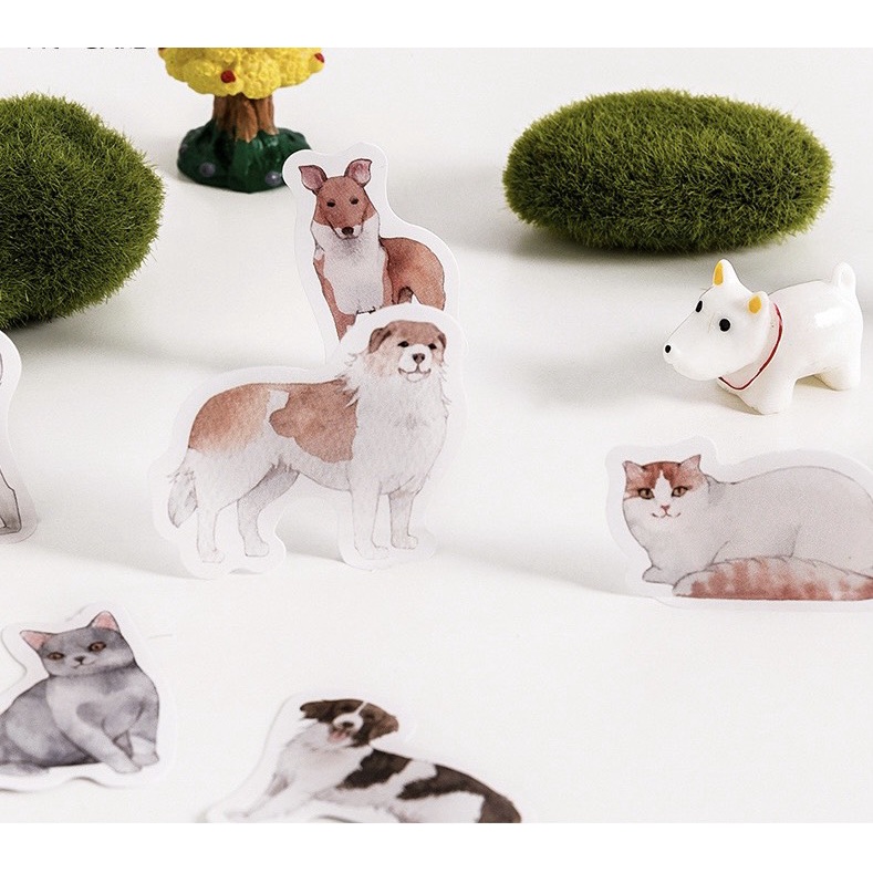 Set 45 sticker tự làm hình vật nuôi dễ thương để trang trí lưu bút st03