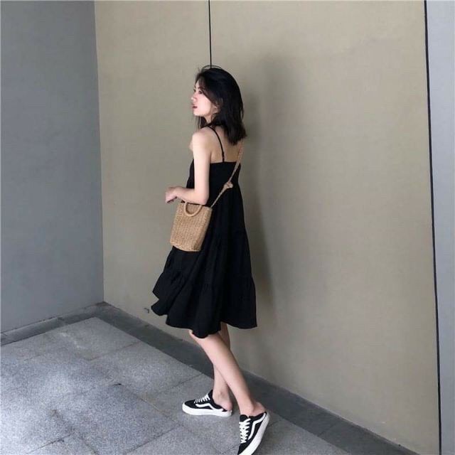 Đầm Maxy, Đầm Maxy 2 Dây Đen Hở Lưng Chất Đũi | BigBuy360 - bigbuy360.vn