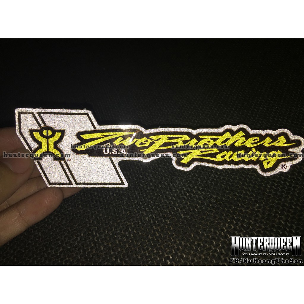 Logo TwoBrothers Racing[14.5x4.2] decal phản quang 3M cao cấp chống nước. Hình dán sắc nét, bền màu, dính chặt.