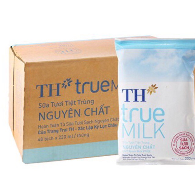 1 thùng 48 hộp sữa tươi có đường/không đường/ít đường 220ml của Th truemilk