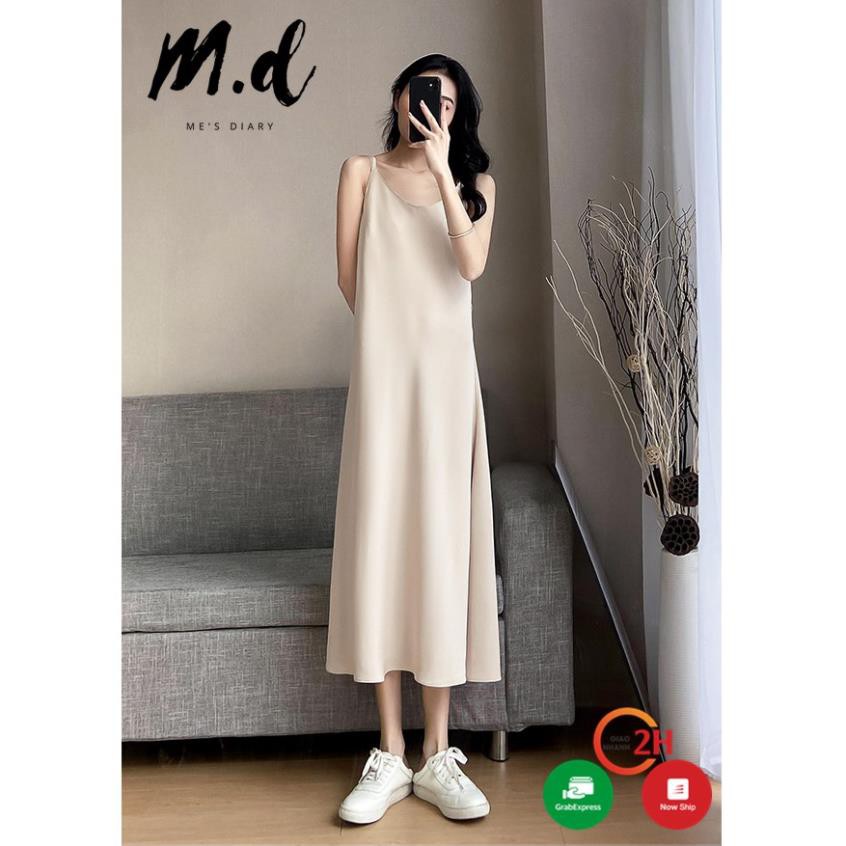 Váy 2 dây, đầm hai dây ulzzang, dáng dài, chất lụa dày dặn đẹp, 3 màu đen, trắng, be Me's Diary  ཾ