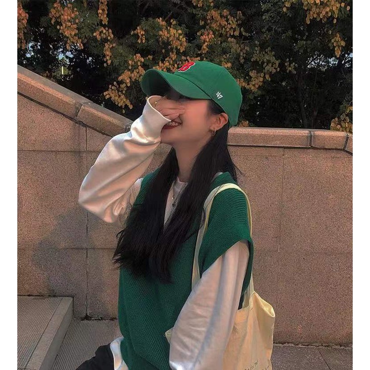 47brand hat green peaked cap B letter soft top tide brand face small casual all-match baseball cap