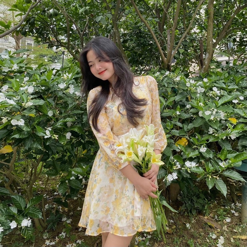 Đầm Hoa Voan Vàng