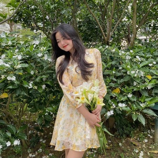 Đầm hoa voan vàng