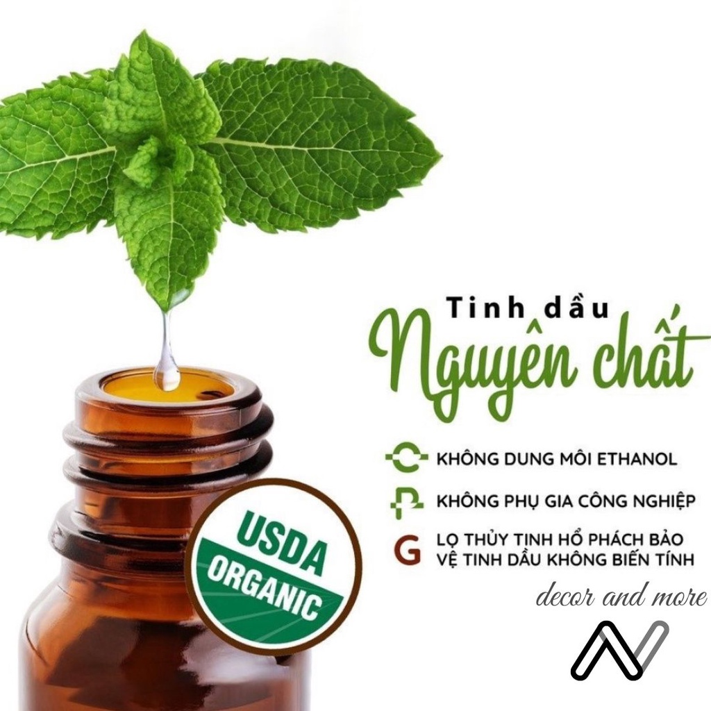Tinh dầu thiên nhiên nguyên chất lọ 10ml, Có giấy kiểm định chất lượng ANDECOR