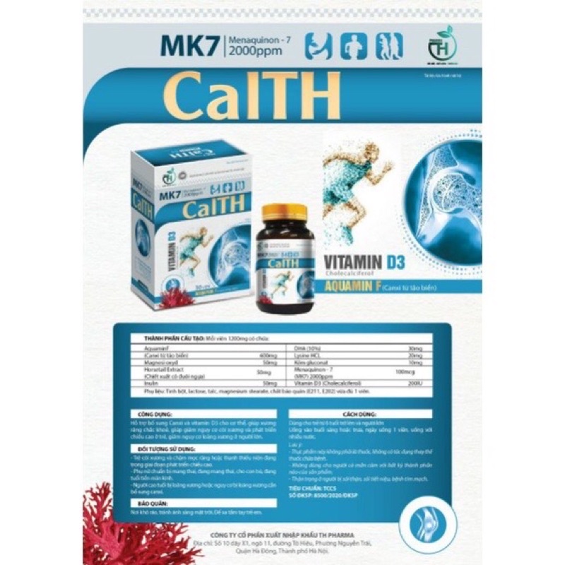 Viên uống bổ sung Canxi , Vitamin D3, lọ 30 viên