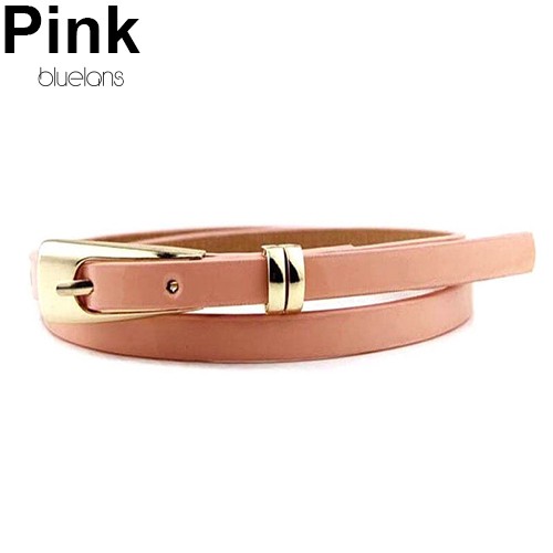 Women's Fashion Candy Color Faux Leather Buckle Skinny Belt Thin Waistband Sash