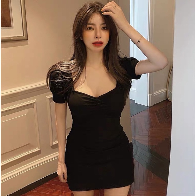 VÁY BODY NHÍU NGỰC VIỀN CỔ / VÁY ÔM THUN GÂN ảnh thật | BigBuy360 - bigbuy360.vn