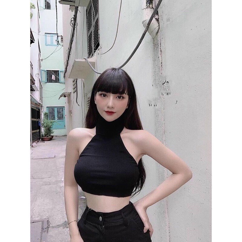 Áo Croptop Yếm Cổ Lọ Nút