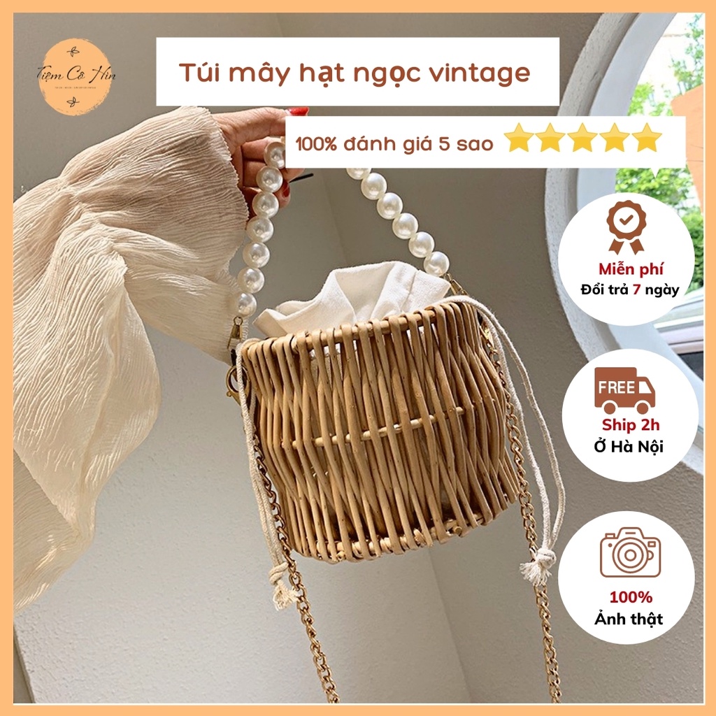 Túi mây túi xách nữ vintage làm từ mây tự nhiên 100% thích hợp dùng đi biển ship 1h không lo hư hỏng