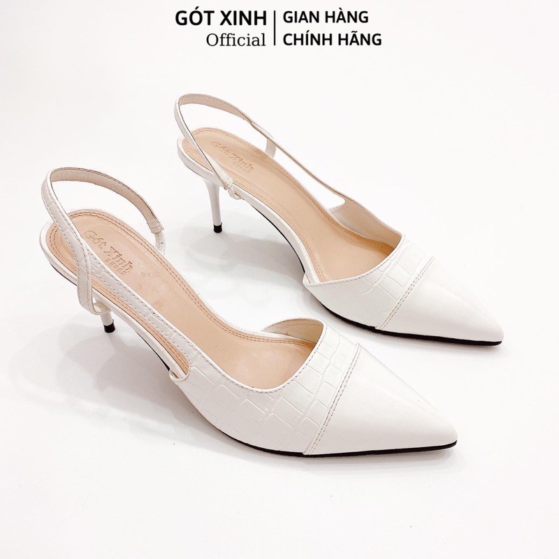 Giày cao gót nữ GÓT XINH G13 màu kem da mềm đế nhọn 7cm