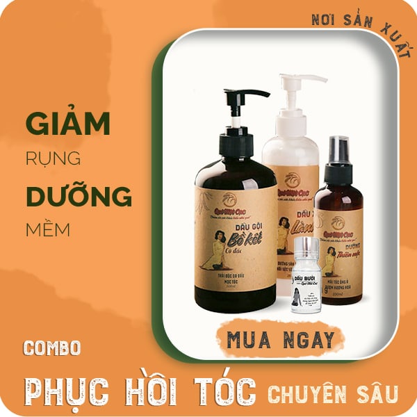 Bộ dầu gội bồ kết, dầu xả, xịt dưỡng tóc, tinh dầu 4 món giảm rụng, tái tạo tóc hư tổn mọi cấp độ QUÊ MỘT CỤC (HANDMADE)