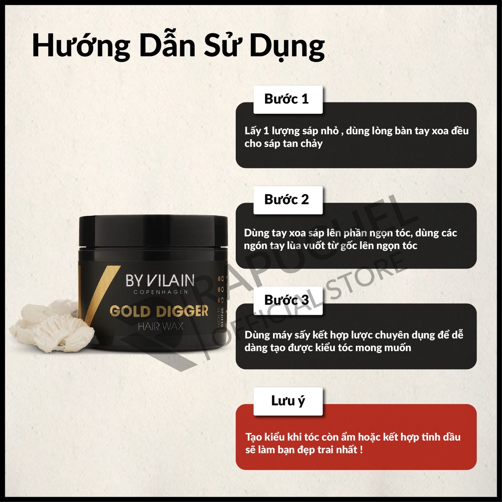 Sáp vuốt tóc nam By Vilain Gold Digger 65ml Clay chính hãng giữ nếp cao cấp Rapuchel Store SG01