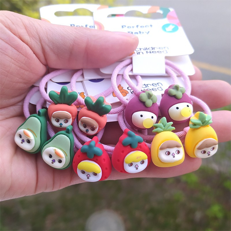 Set 2 Dây Cột Tóc Hình Quả Bơ / Xoài Hoạt Hình Dễ Thương Cho Bé Gái