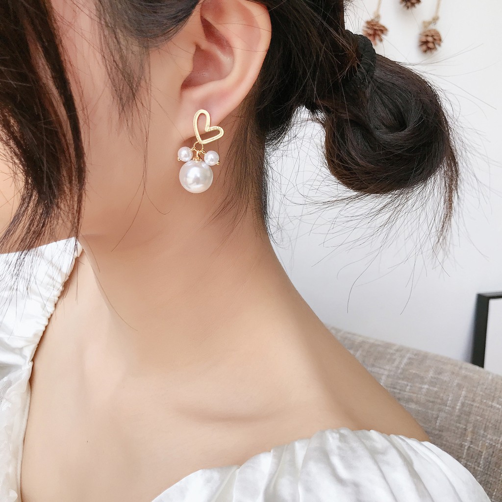 [GIÁ MỞ BÁN - SALE 1 NGÀY] Bông tai trái tim ngọc trai nhân tạo| Khuyên tai đẹp dễ thương - Wink Accessories L1L04