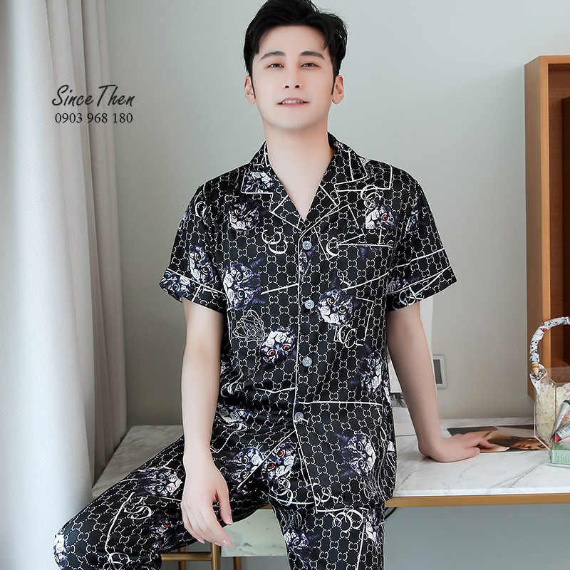 Pijama đôi nam nữ lụa màu đen, đồ ngủ đôi nam nữ mặc nhà - Hàng có sẵn ở TPHCM - Since Then