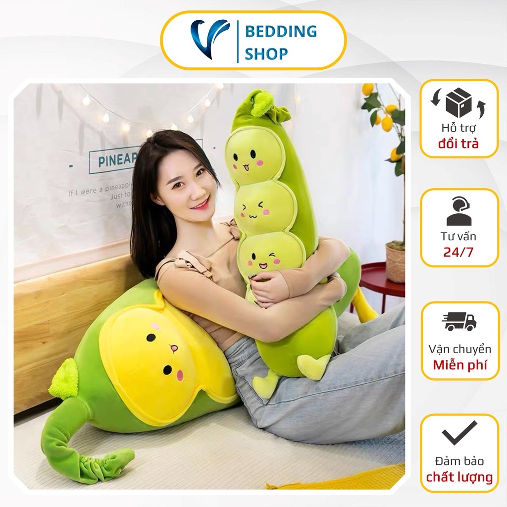 Gấu bông, gối ôm hình đậu Hà Lan cao cấp, mềm mại giúp thư giãn, thoải mái, tạo giấc ngủ ngon