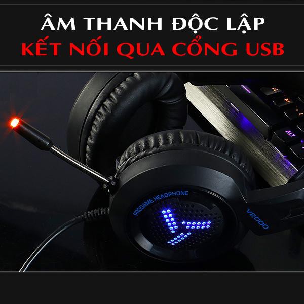Tai nghe gaming chụp tai V2000 chuyên phòng game cổng USB âm thanh 7.1 kết nối có đèn led .MIC,ÂM THANH .