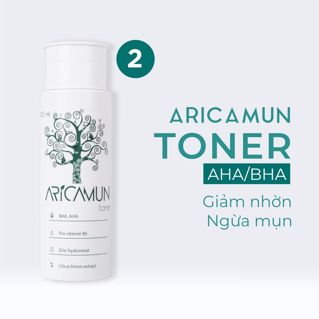 Bộ Giảm Nhờn Mụn Aricamun Gồm Xịt Khoáng Kiểm Soát Dầu 100ml Và Toner Acid 100ml