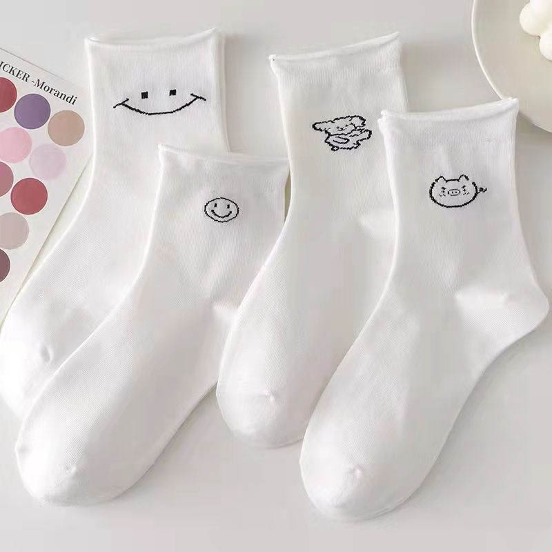 Tất trắng nữ cổ cao họa tiết dễ thương, phong cách Hàn Quốc dễ phối đồ L685 - DHT SHOP