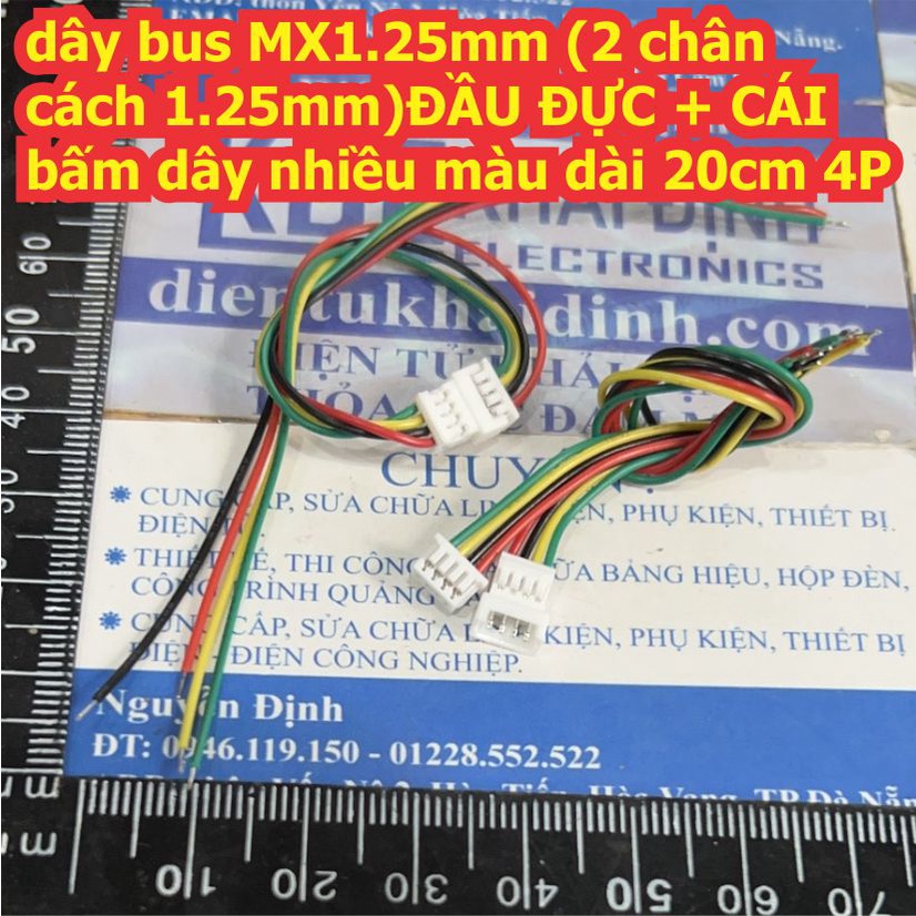 dây bus MX1.25mm (2 chân cách 1.25mm) ĐẦU ĐỰC + CÁI bấm dây nhiều màu dài 20cm 2P ~ 6P kde8594