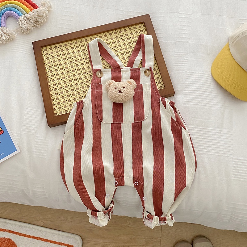 Áo Liền Quần Họa Tiết Sọc In Chữ Phong Cách Mới Dành Cho Bé Trai Gái Sơ Sinh