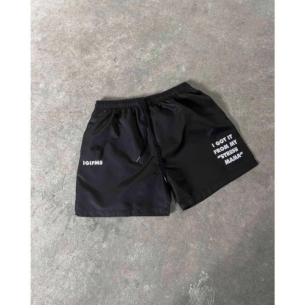 Stressmama Quần shorts IGIFMS SHORTS V2 màu đen chất liệu 100% Polyester form trên gối, hoa tiết thêu Local Brand