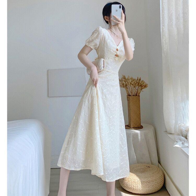 Đầm Cổ Chữ V Nhấn Eo Tôn Dáng Hợp Thời Trang Phong Cách Kiểu Pháp Thanh Lịch