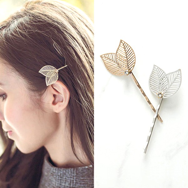 K17 Kẹp tóc 2 lá cây đính hạt tiểu thư