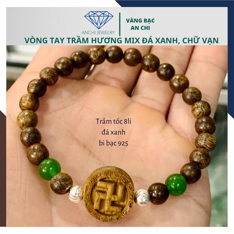 Vòng tay trầm hương 108 hạt mix đá / ngọc / bạc cho nam nữ, Anchi jewelry