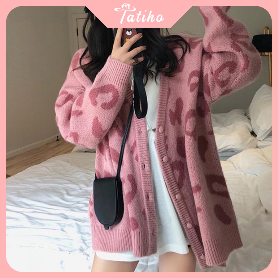 [Hàng Xịn, Giá Tốt] Áo Khoác Len ( Áo Khoác Cardigan) Phong Cách Hàn Quốc Họa Tiết Beo - Mã AK001