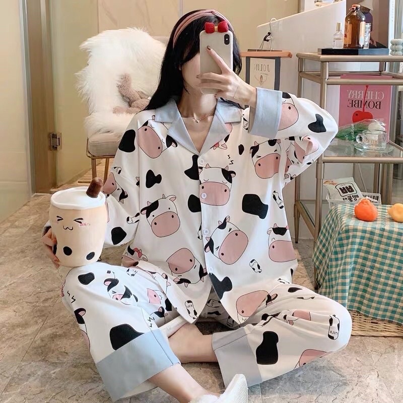 Bộ pijama thu đông tay dài, chất cotton mềm mịn, hoạ tiết trẻ trung | BigBuy360 - bigbuy360.vn