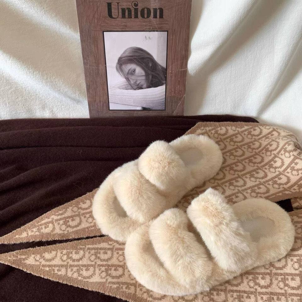 Dép Cotton Đế Dày Phối Lông Nhung Thời Trang Thu Đông Mới Cho Nữ