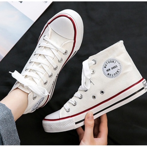 Giày Thể Thao Nữ Cổ Cao Ulzzang Vintage, Giày Bata Học Sinh Vải Canvas Đế Bằng 3cm Hàn Quốc - Iclassy_shoes